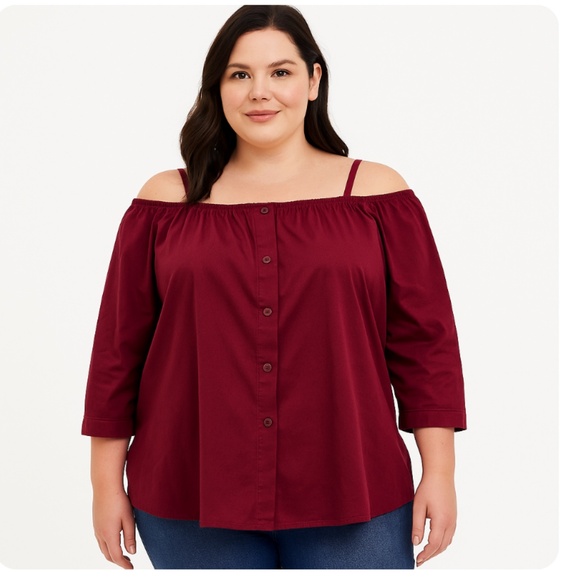 TORRID Red Cold Shoulder Button Down Top Size 2X - Picture 1 of 11